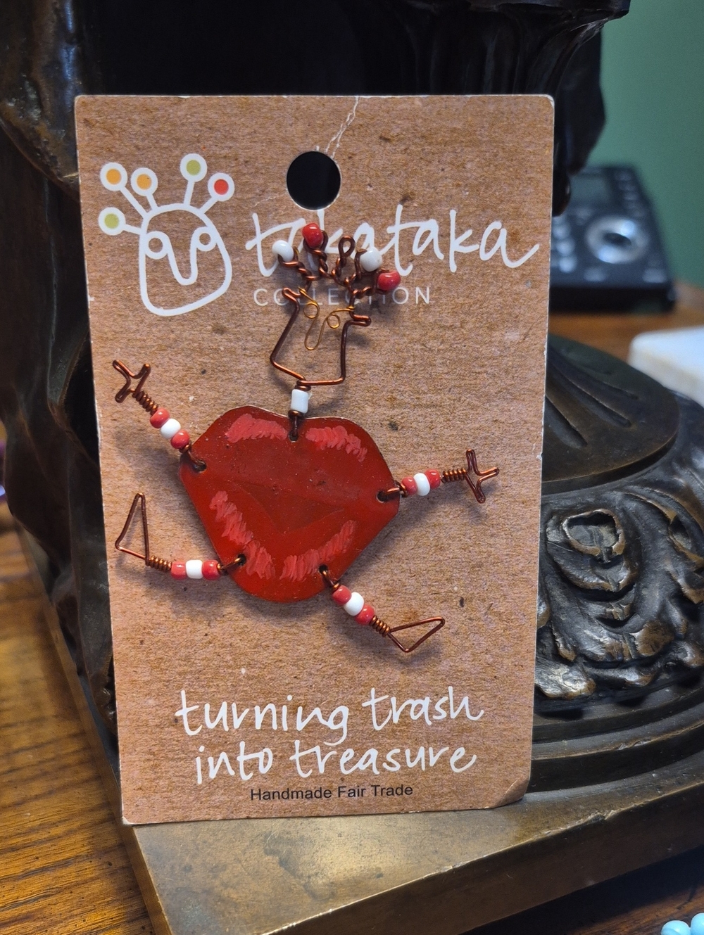 Takataka Turning Trash Into Treasure Recycled Heart Man Pin Brooch - Handmade